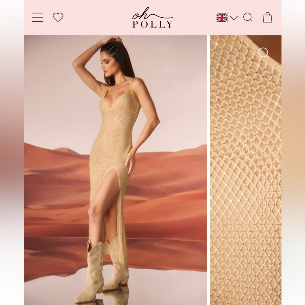 Oh polly Lyric Embellished Low Back Maxi Dress in Gold